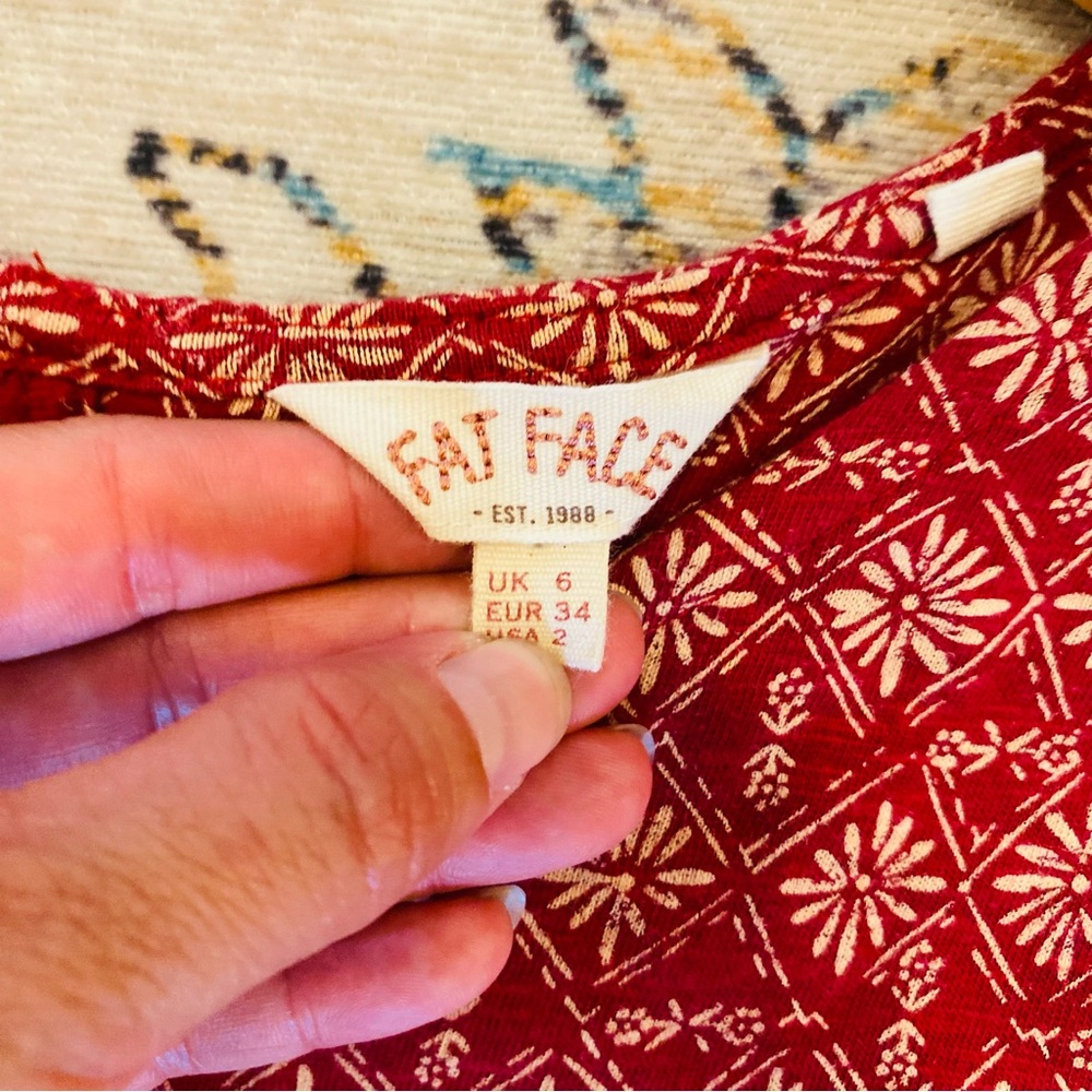 FAT FACE Deep Red Claret Printed Midi Dress - Picture 4 of 7